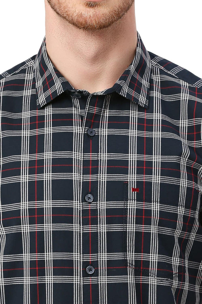 BASICS SLIM FIT COTTON CHECKS HALFSLEEVES SHIRT