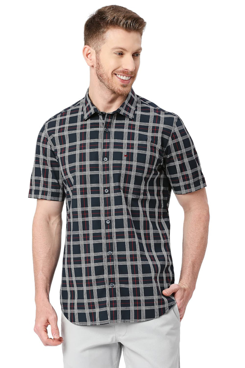 BASICS SLIM FIT COTTON CHECKS HALFSLEEVES SHIRT