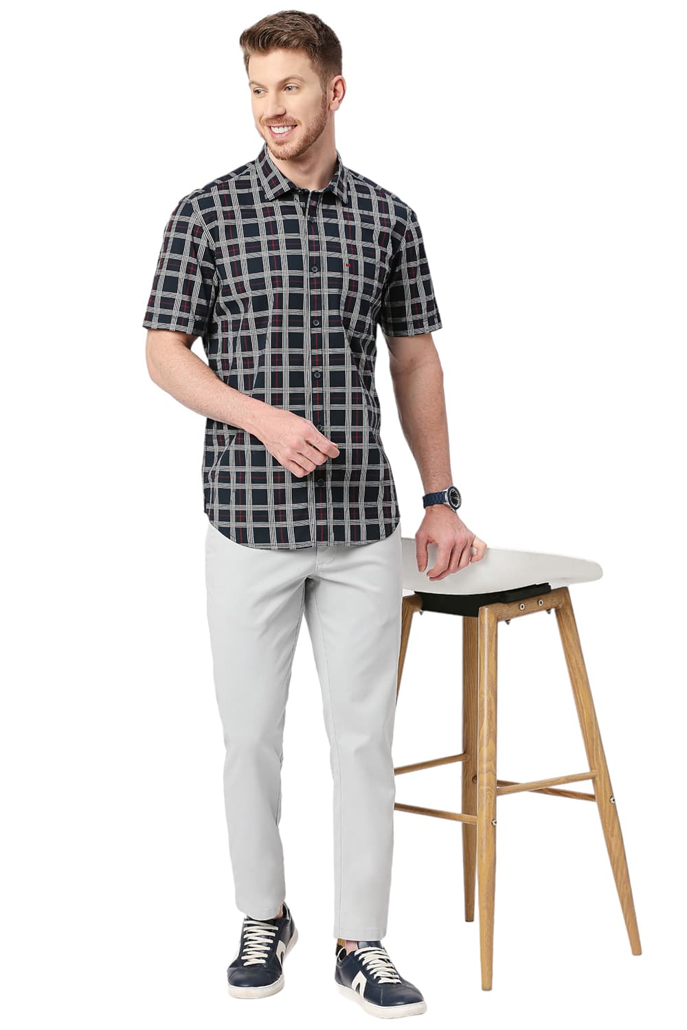 BASICS SLIM FIT COTTON CHECKS HALFSLEEVES SHIRT