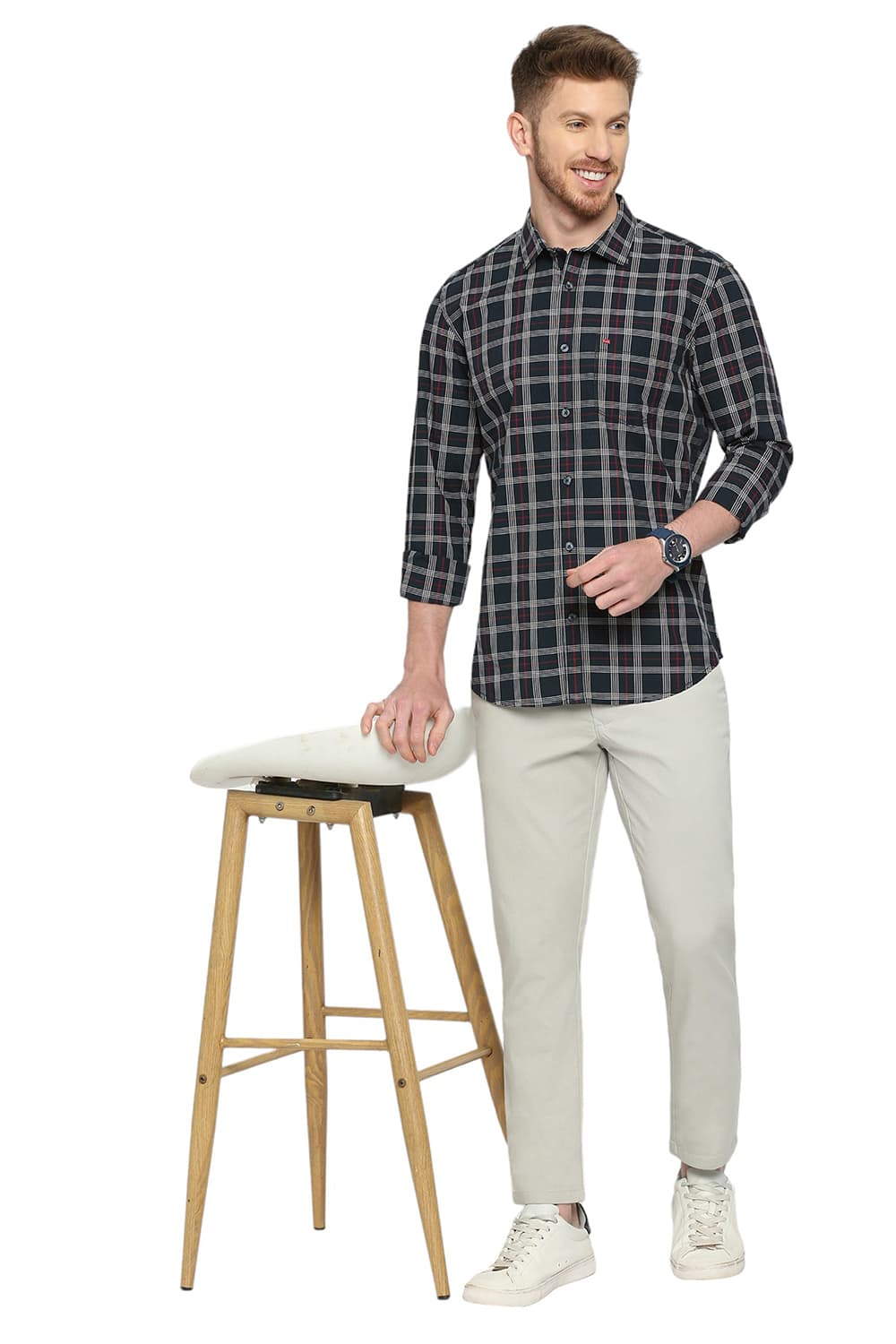 BASICS SLIM FIT COTTON CHECKS SHIRT