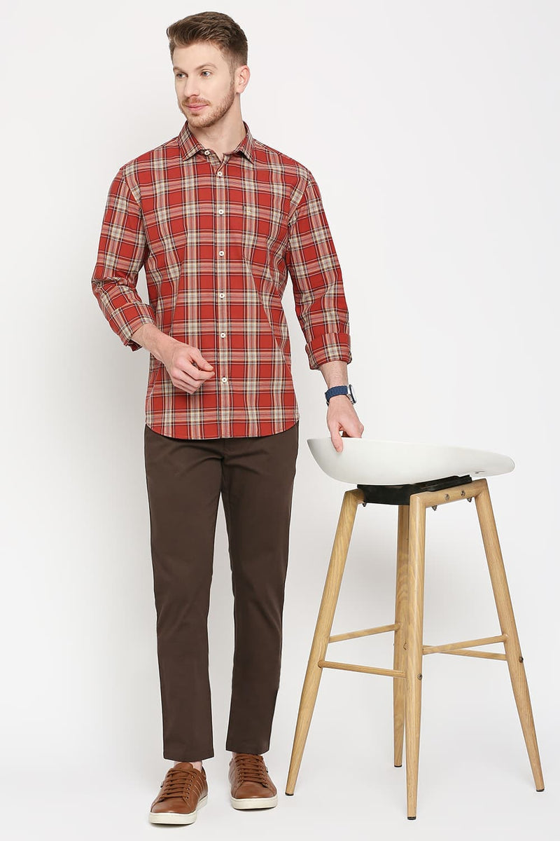 Slim Fit Cotton Checks Shirt