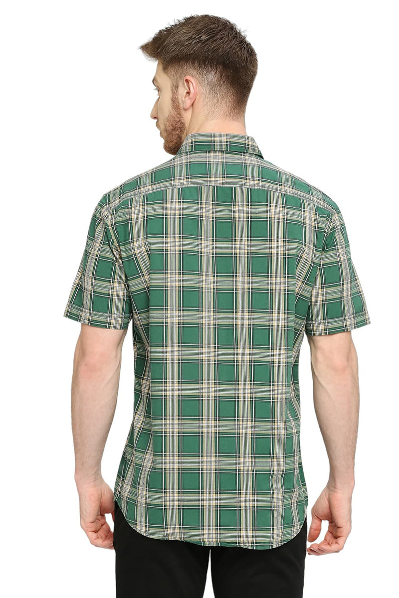 BASICS SLIM FIT COTTON CHECKS HALFSLEEVES SHIRT