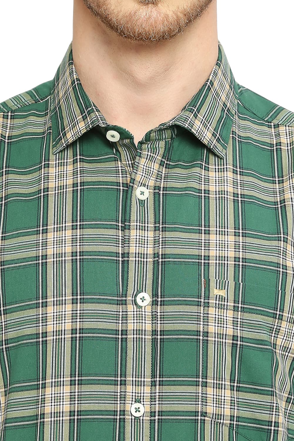 BASICS SLIM FIT COTTON CHECKS HALFSLEEVES SHIRT