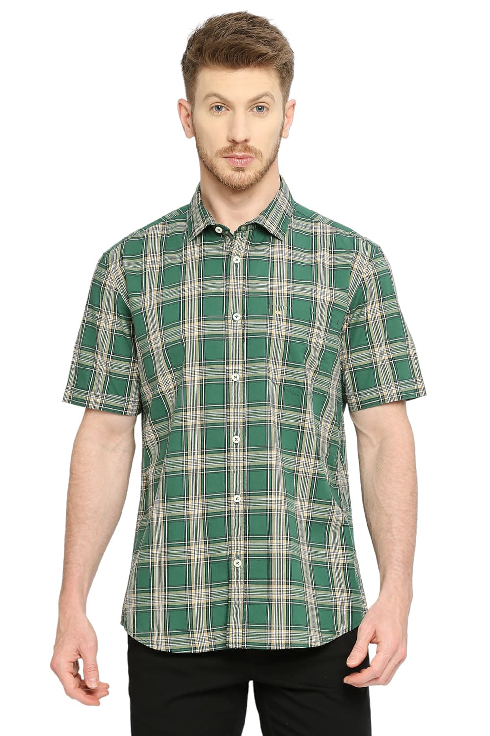 BASICS SLIM FIT COTTON CHECKS SHIRT