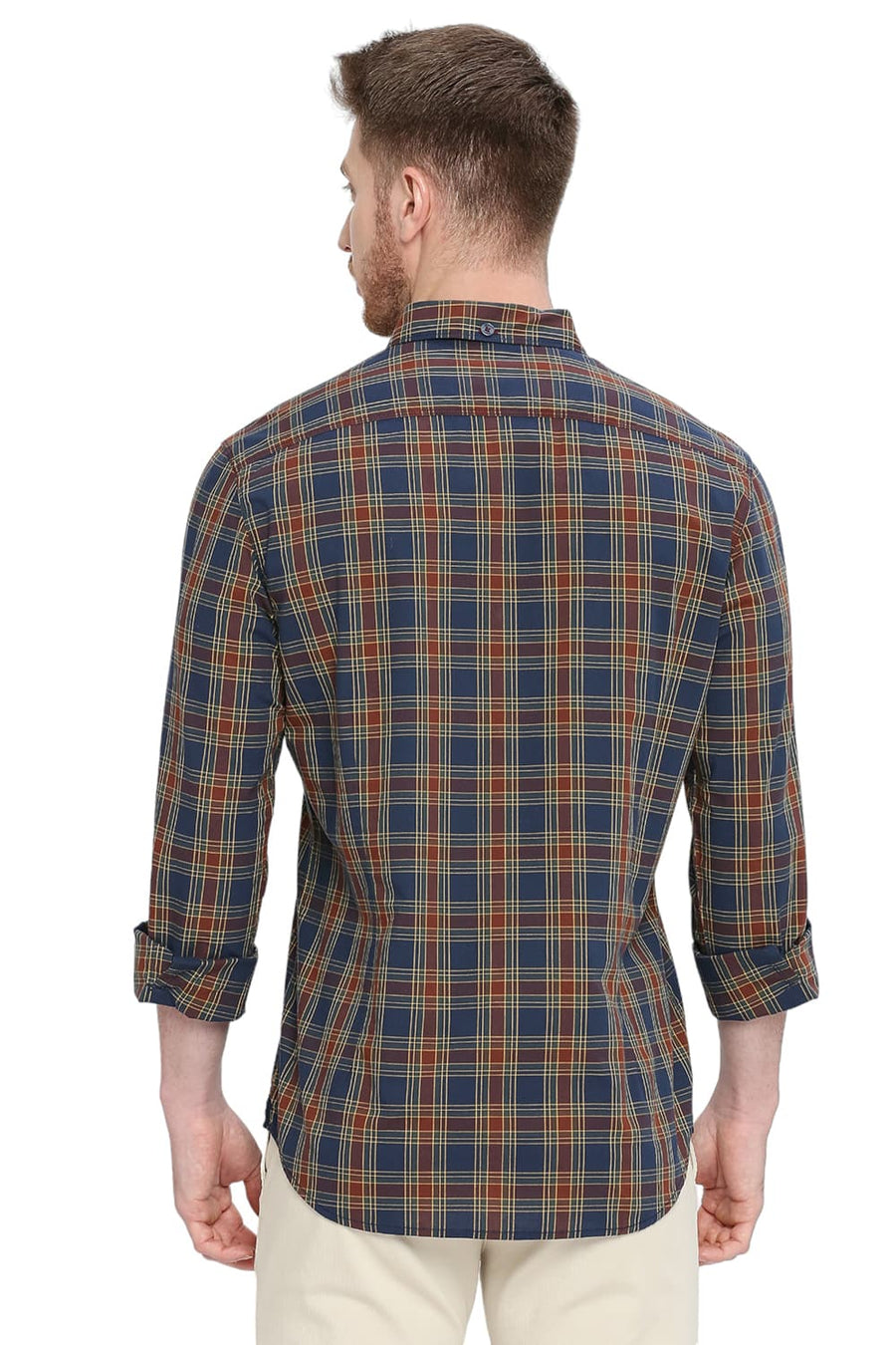 BASICS SLIM FIT TWILIGHT NAVY COTTON CHECKS SHIRT