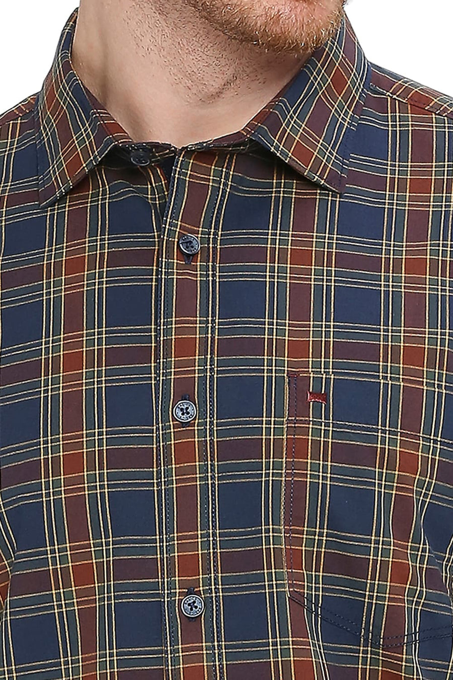 BASICS SLIM FIT TWILIGHT NAVY COTTON CHECKS SHIRT