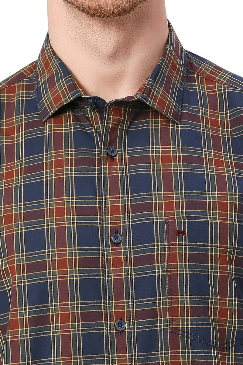 BASICS SLIM FIT COTTON CHECKS HALFSLEEVES SHIRT