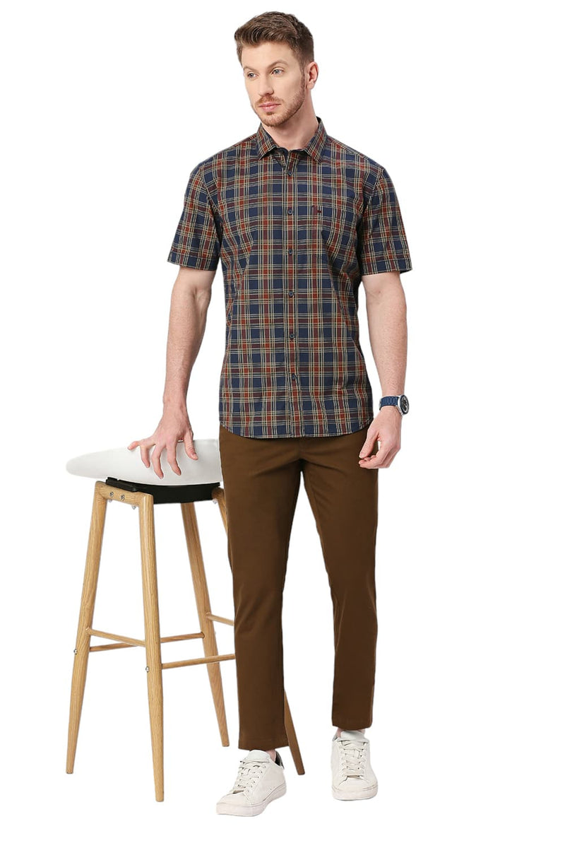 BASICS SLIM FIT COTTON CHECKS HALFSLEEVES SHIRT