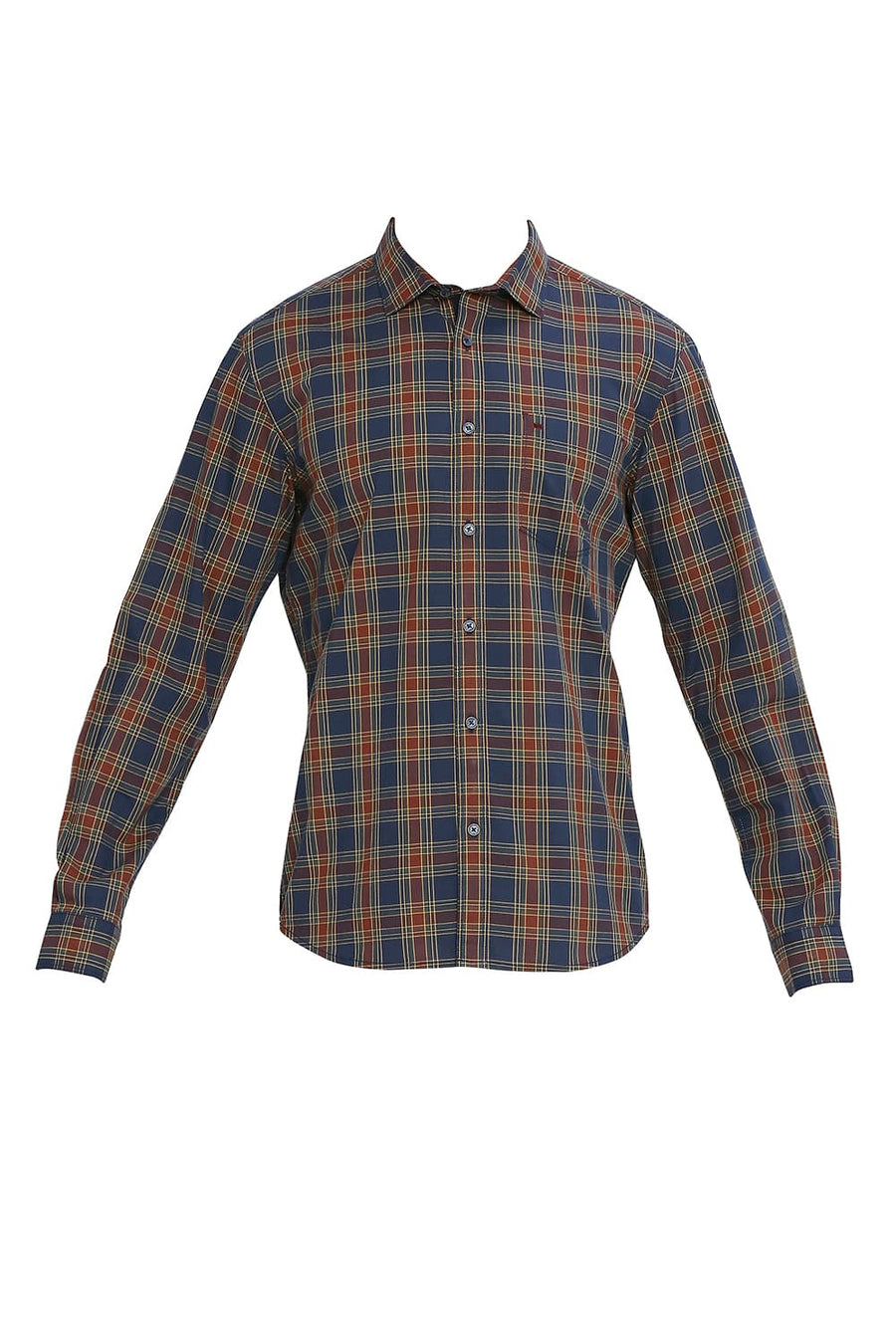 BASICS SLIM FIT TWILIGHT NAVY COTTON CHECKS SHIRT