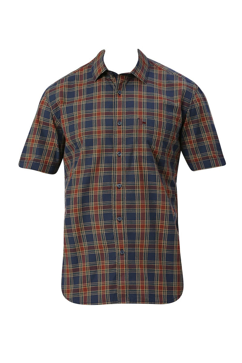 BASICS SLIM FIT COTTON CHECKS HALFSLEEVES SHIRT