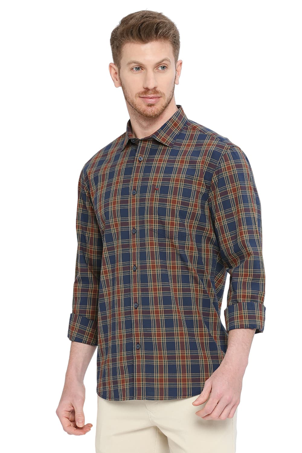 BASICS SLIM FIT COTTON CHECKS SHIRT