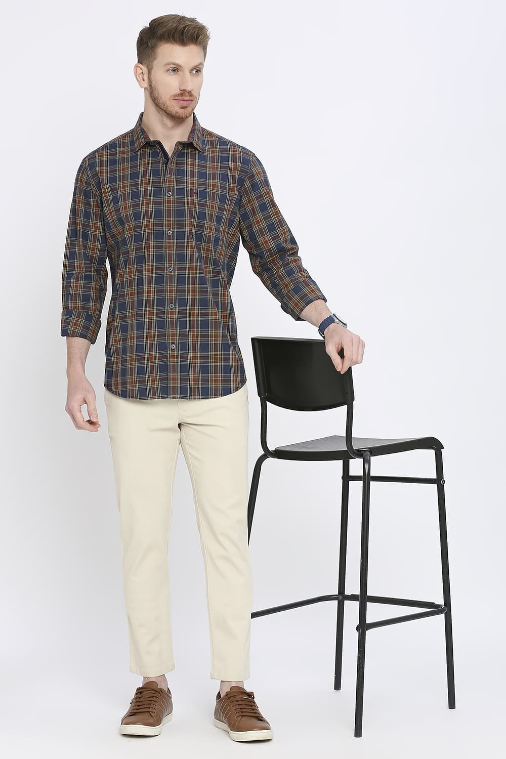 Slim Fit Cotton Checks Shirt