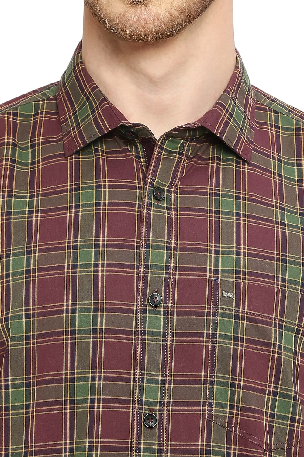 BASICS SLIM FIT COTTON CHECKS HALFSLEEVES SHIRT