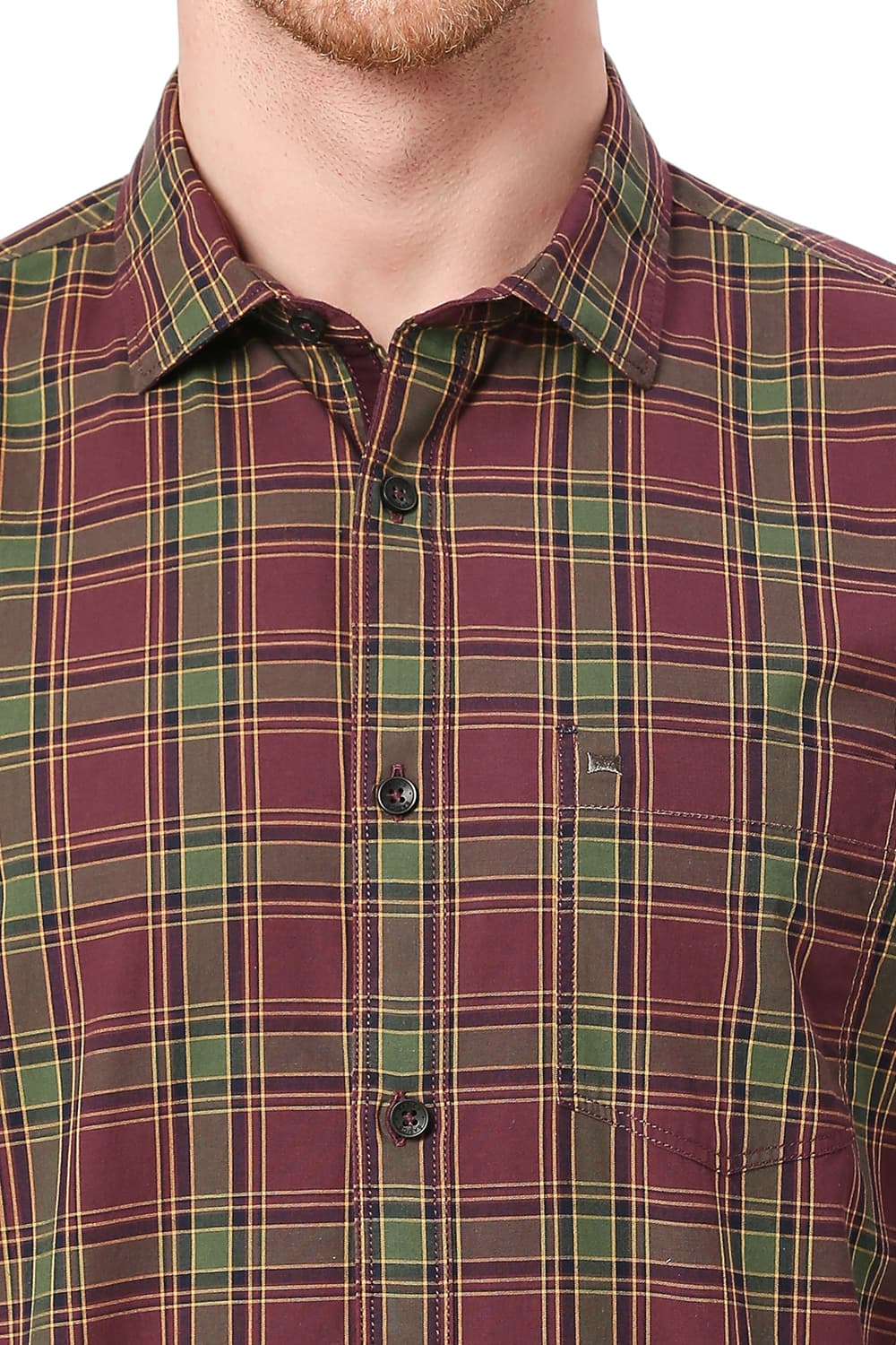 BASICS SLIM FIT COTTON CHECKS SHIRT