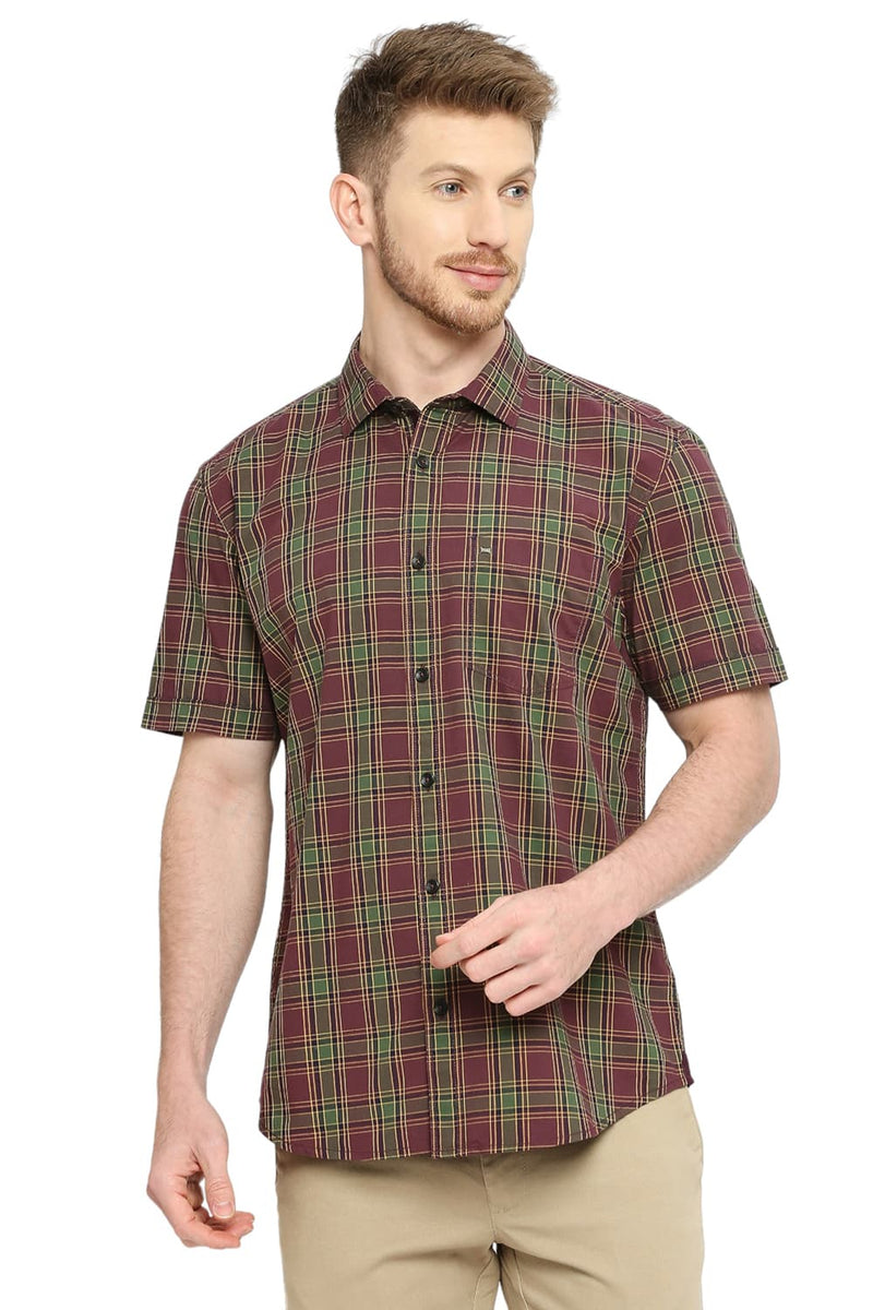 BASICS SLIM FIT COTTON CHECKS HALFSLEEVES SHIRT