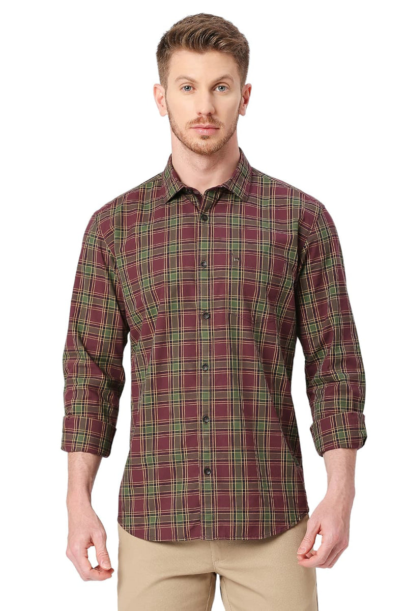 BASICS SLIM FIT COTTON CHECKS SHIRT