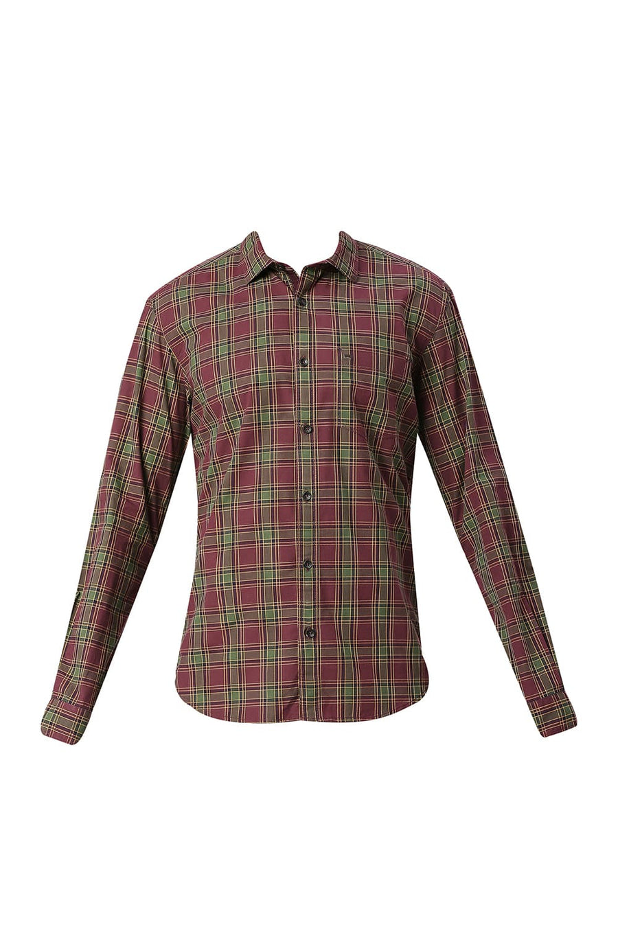 BASICS SLIM FIT BEAUJOLAIS WINE COTTON CHECKS SHIRT