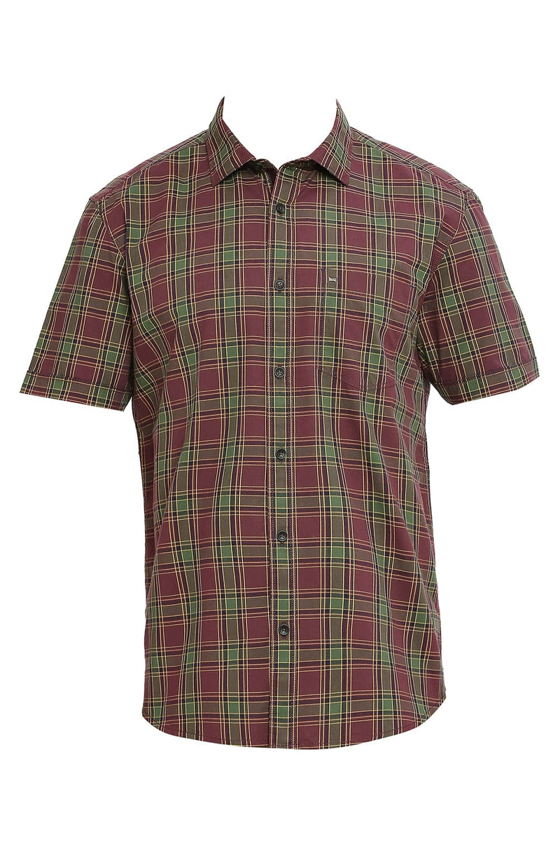 BASICS SLIM FIT COTTON CHECKS HALFSLEEVES SHIRT