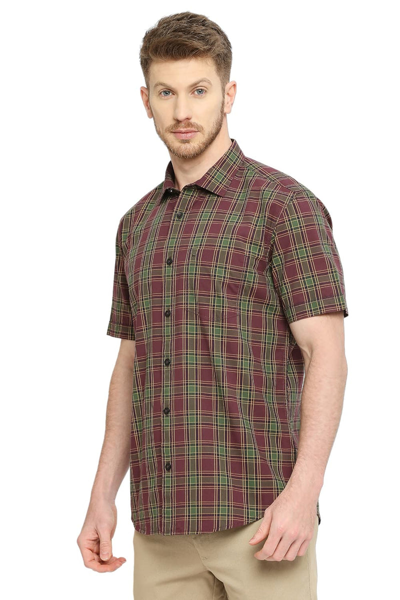 BASICS SLIM FIT COTTON CHECKS HALFSLEEVES SHIRT