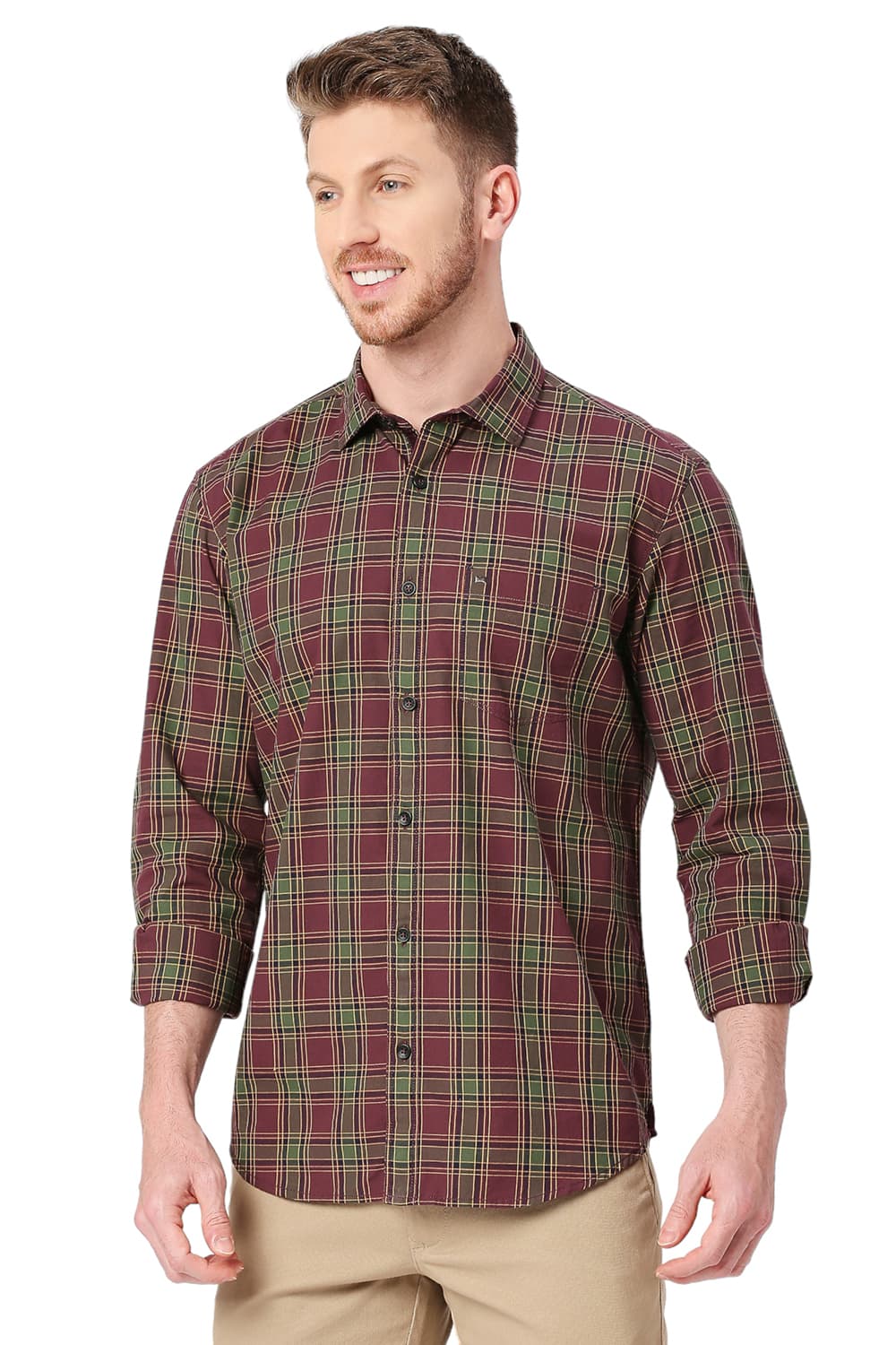 BASICS SLIM FIT COTTON CHECKS SHIRT