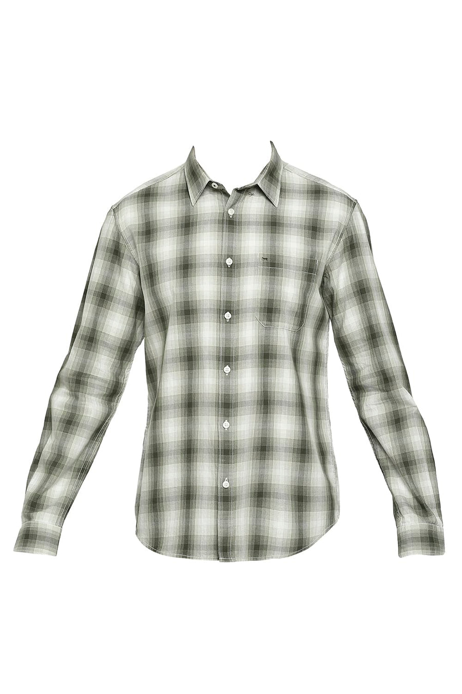 BASICS SLIM FIT EDEN GREEN COTTON TWILL CHECKS SHIRT