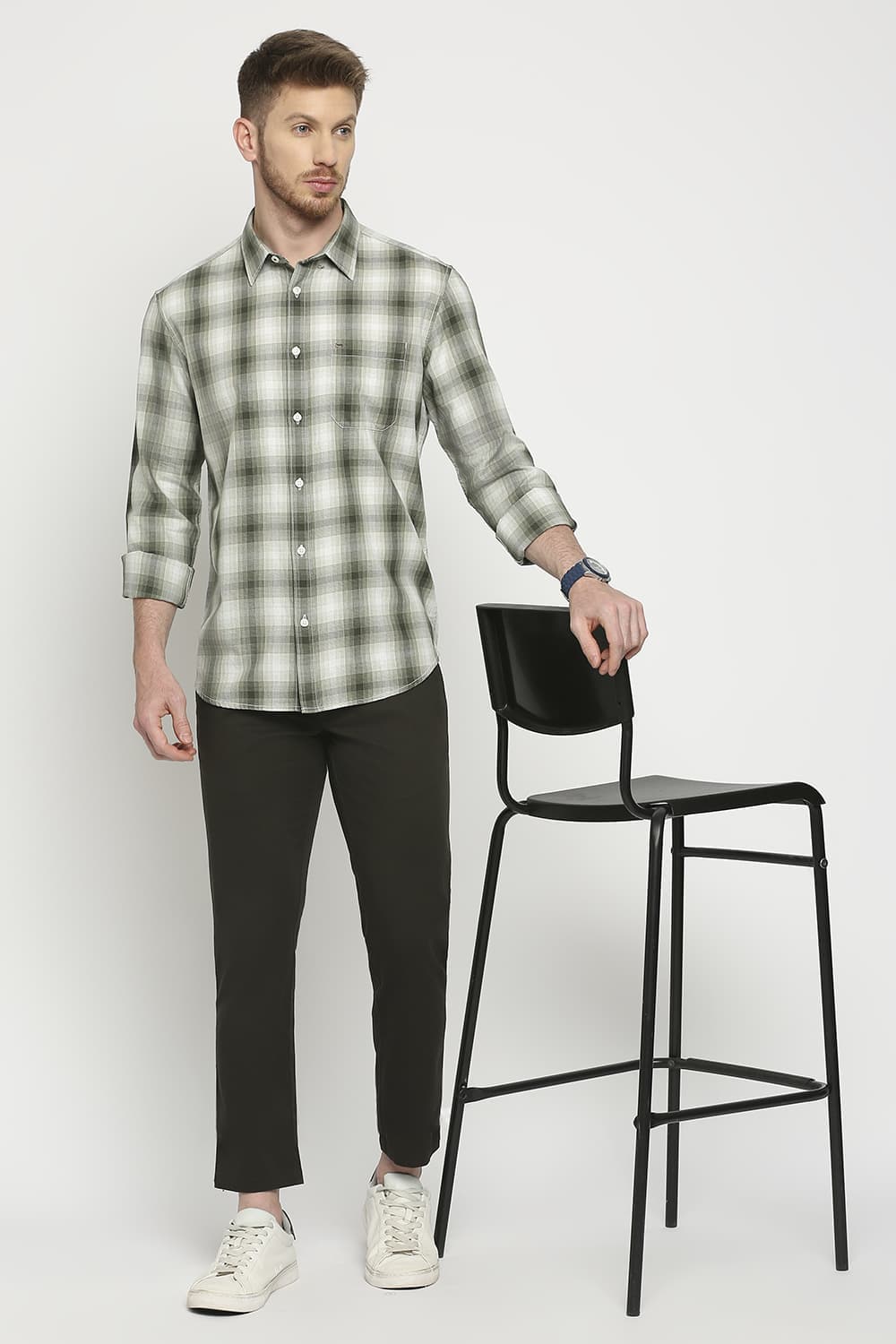 Slim Fit Cotton Twill Checks Shirt