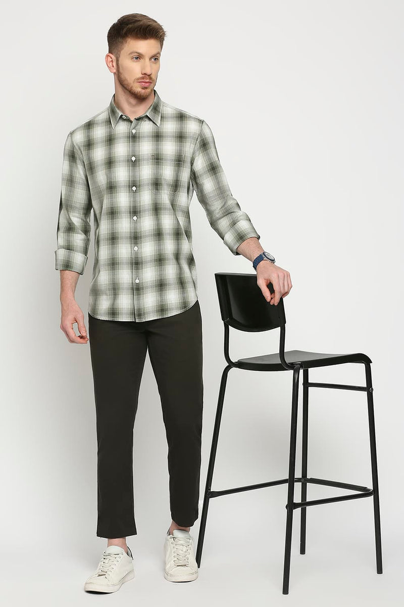 Slim Fit Cotton Twill Checks Shirt