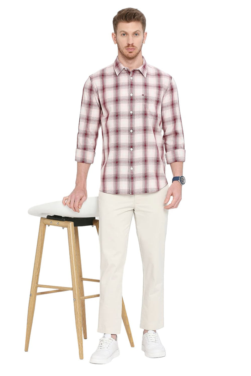 BASICS SLIM FIT COTTON TWILL CHECKS SHIRT