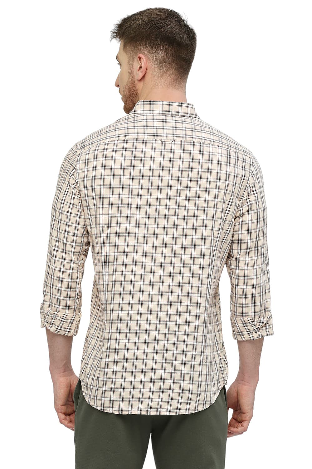 BASICS SLIM FIT COTTON TWILL CHECKS SHIRT