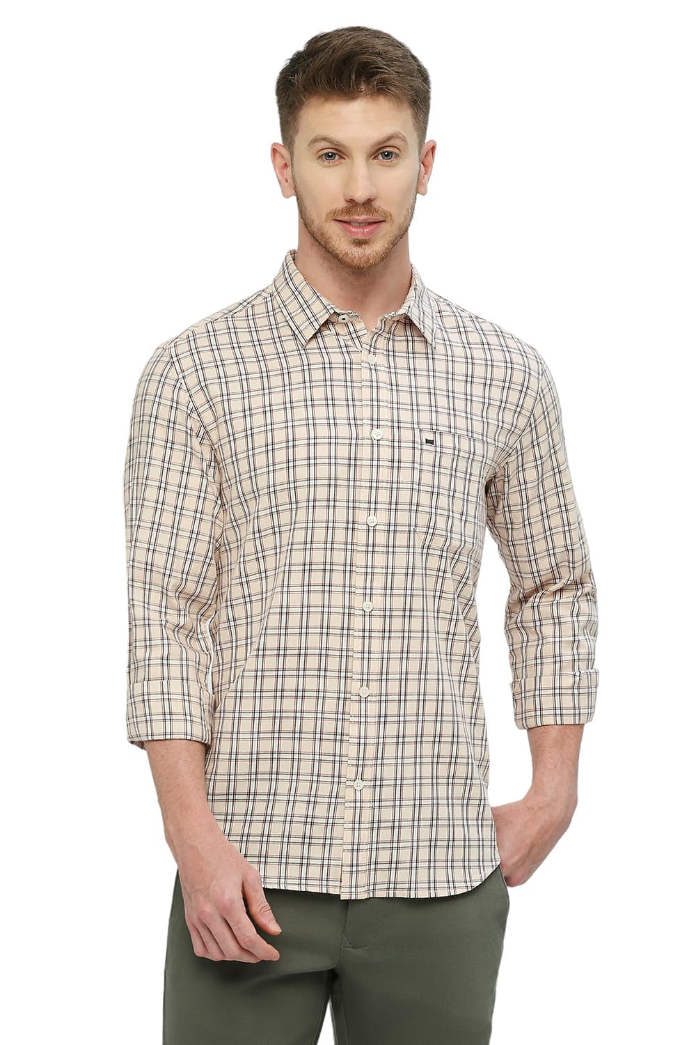 BASICS SLIM FIT COTTON TWILL CHECKS SHIRT