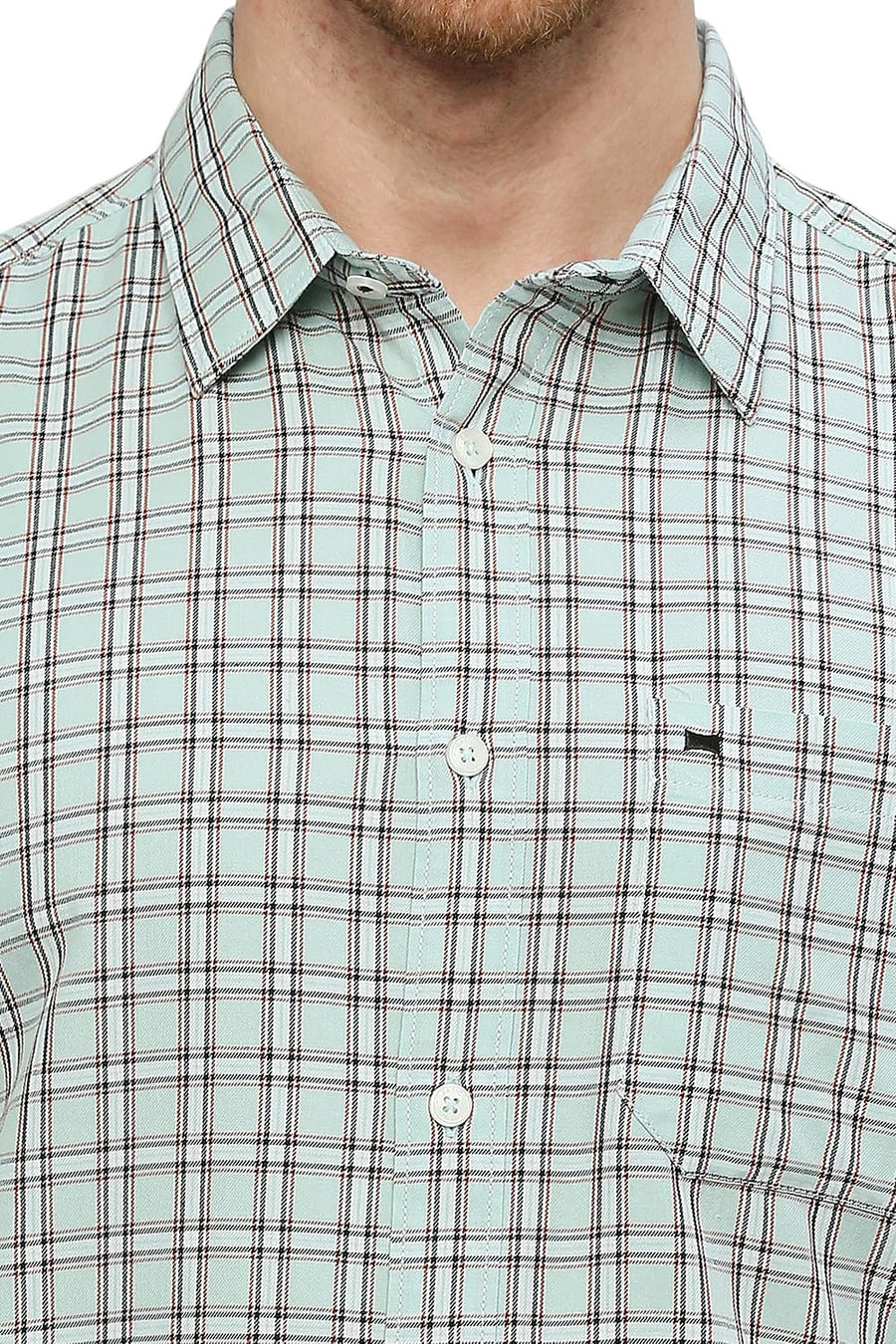 BASICS SLIM FIT WASABI GREEN COTTON TWILL CHECKS SHIRT