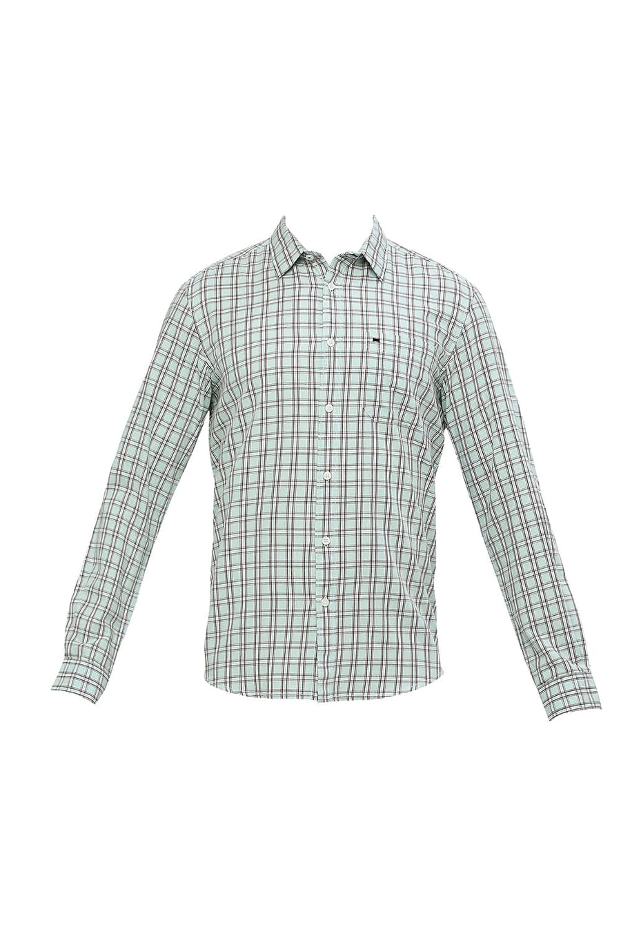 BASICS SLIM FIT WASABI GREEN COTTON TWILL CHECKS SHIRT