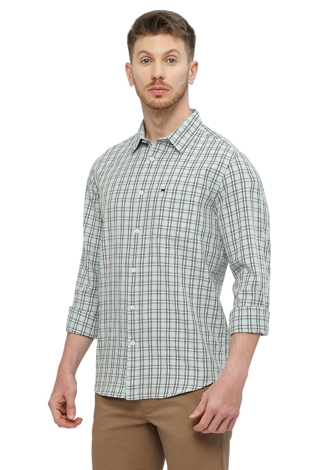 BASICS SLIM FIT COTTON TWILL CHECKS SHIRT