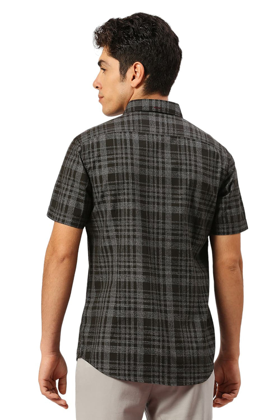 BASICS SLIM FIT SPRUCE GREEN COTTON TWILL GRINDLE CHECKS HALFSLEEVES SHIRT