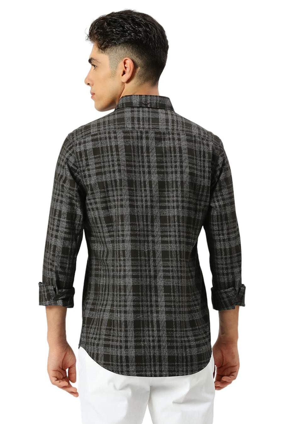BASICS SLIM FIT SPRUCE GREEN COTTON TWILL GRINDLE CHECKS SHIRT