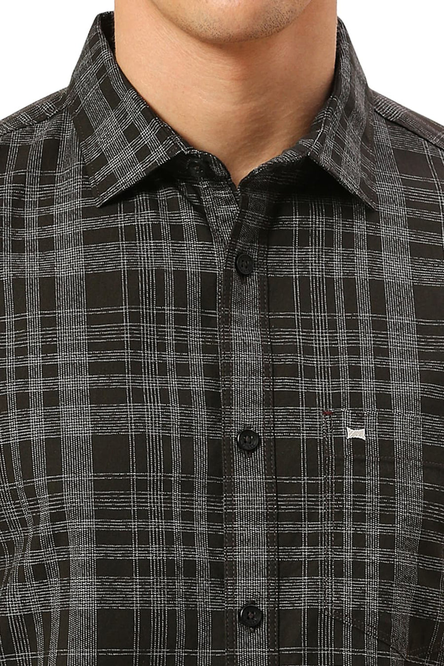 BASICS SLIM FIT SPRUCE GREEN COTTON TWILL GRINDLE CHECKS HALFSLEEVES SHIRT