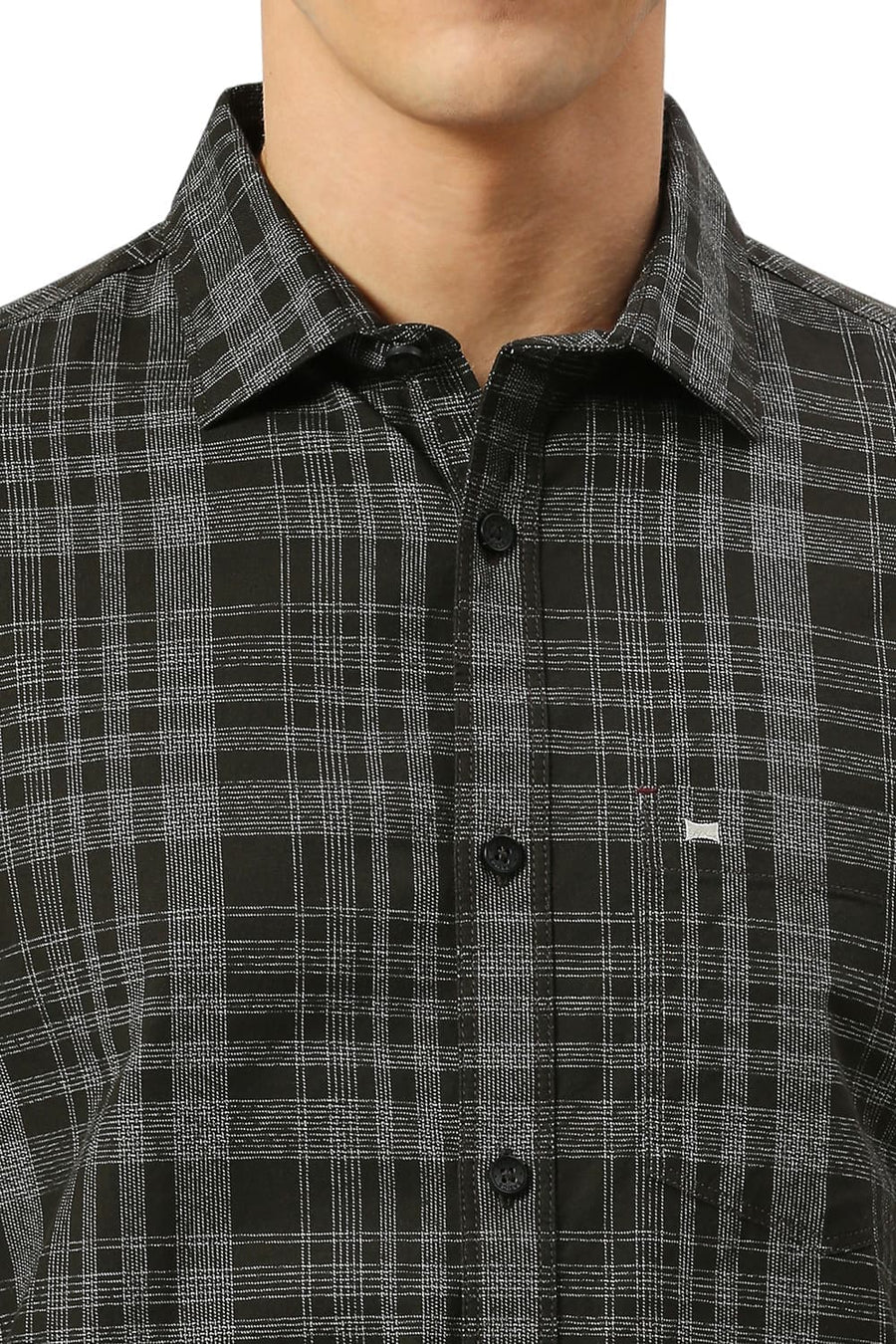 BASICS SLIM FIT SPRUCE GREEN COTTON TWILL GRINDLE CHECKS SHIRT