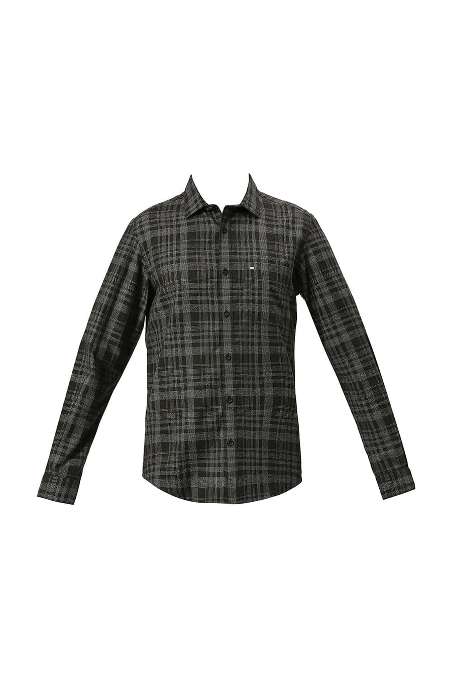 BASICS SLIM FIT SPRUCE GREEN COTTON TWILL GRINDLE CHECKS SHIRT