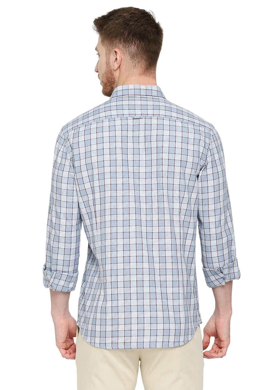 BASICS SLIM FIT PLACID BLUE COTTON CHECKS SHIRT