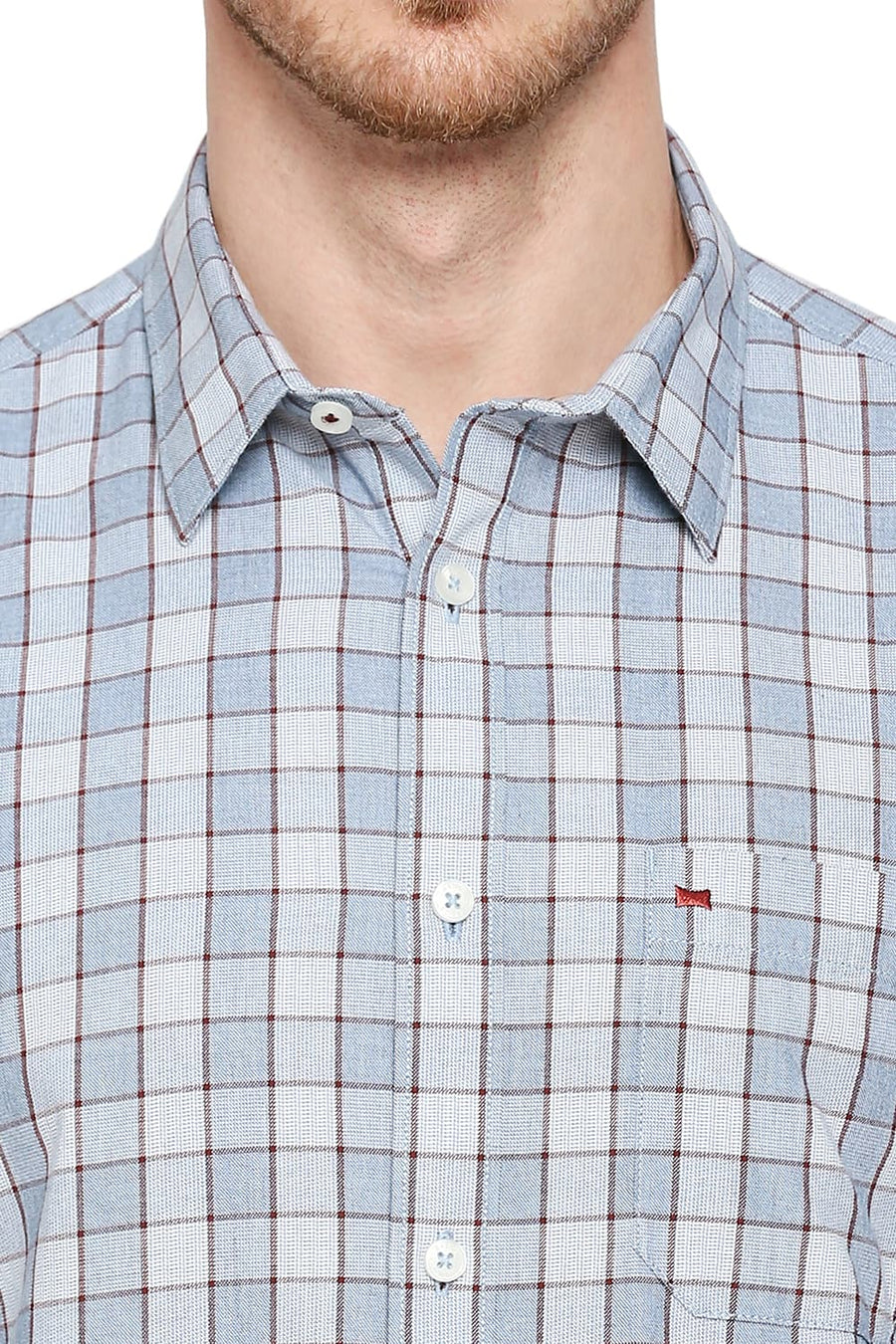 BASICS SLIM FIT PLACID BLUE COTTON CHECKS SHIRT