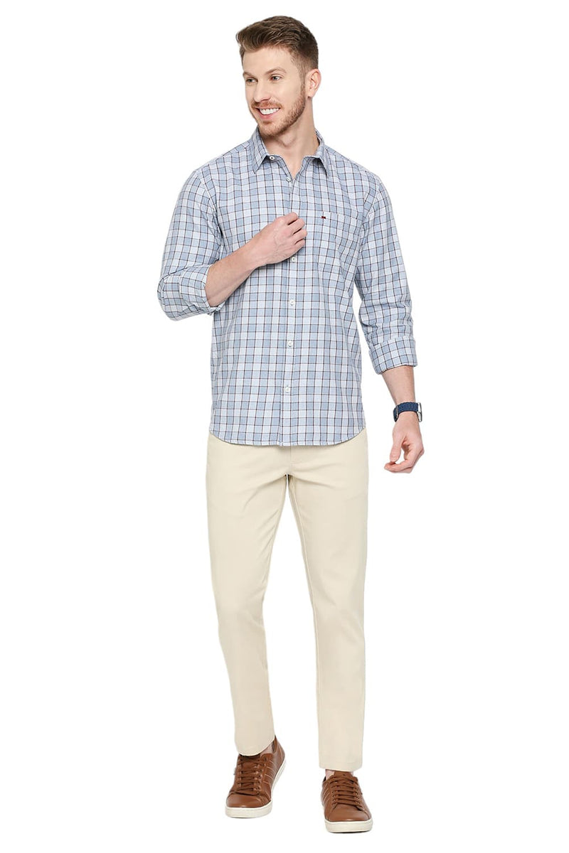 BASICS SLIM FIT COTTON CHECKS SHIRT