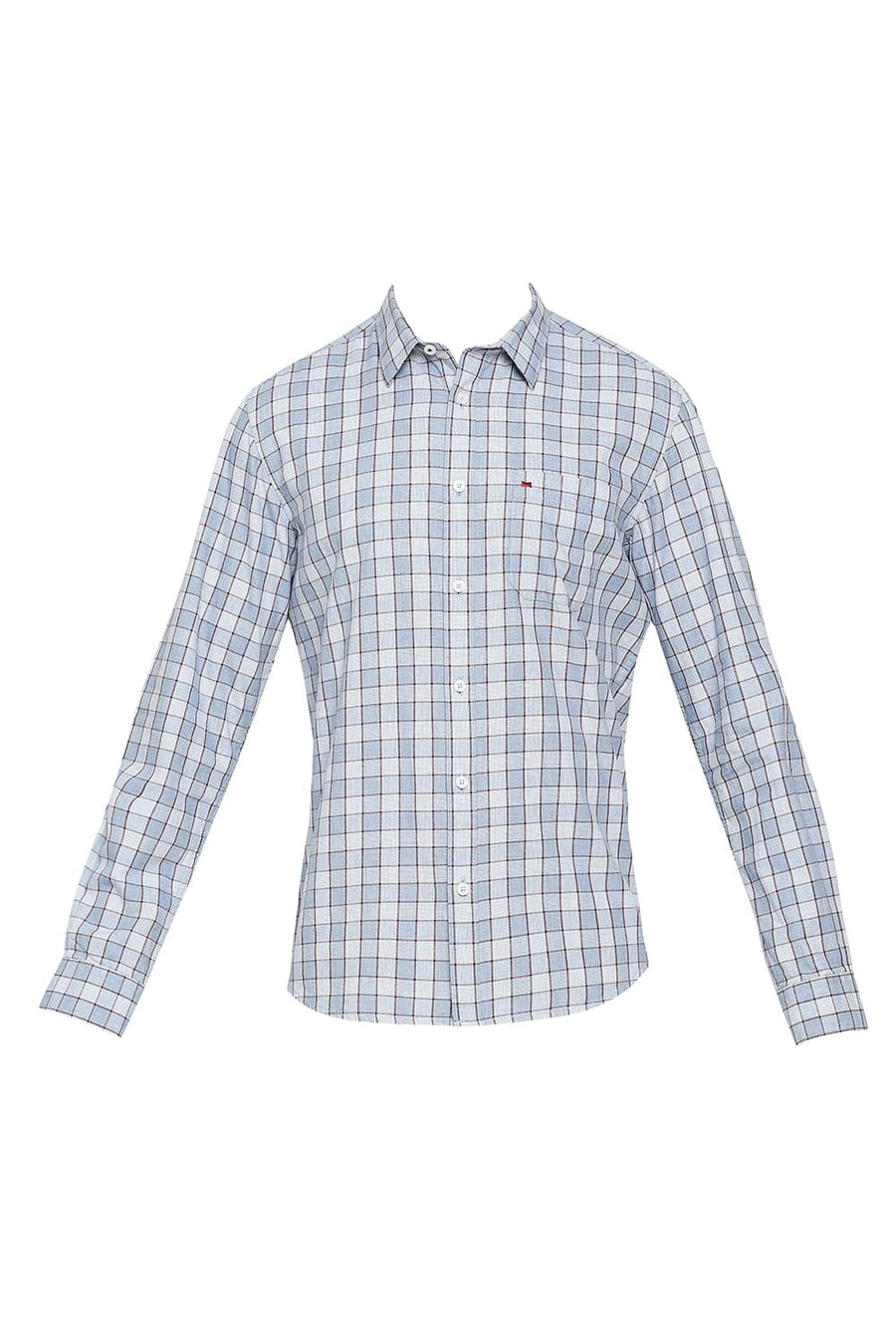 BASICS SLIM FIT PLACID BLUE COTTON CHECKS SHIRT