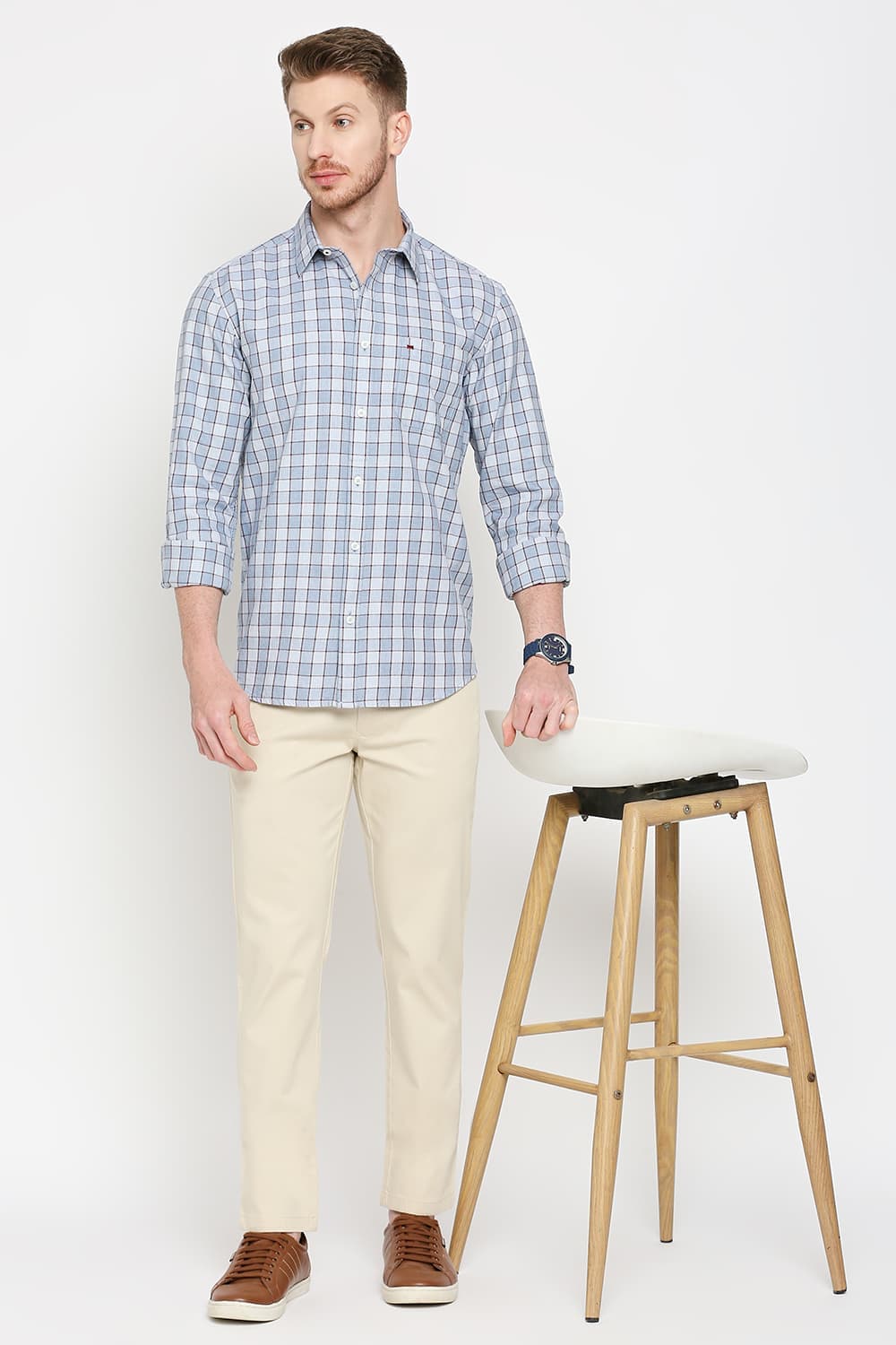 Slim Fit Cotton Checks Shirt