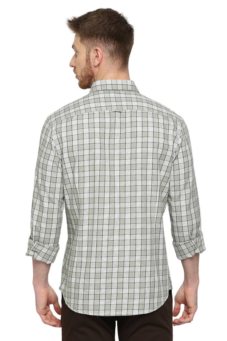 BASICS SLIM FIT SAFARI BEIGE COTTON CHECKS SHIRT