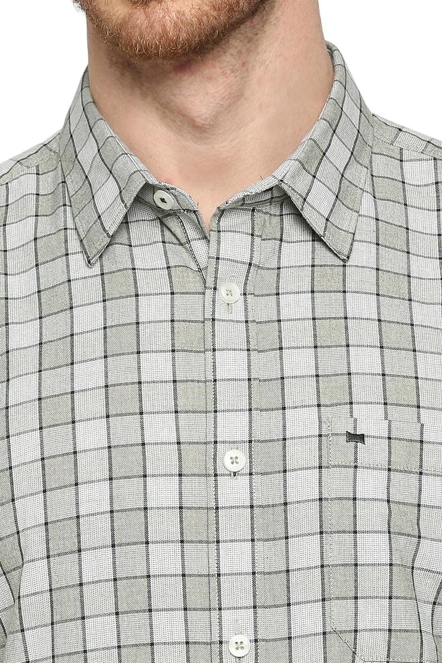 BASICS SLIM FIT SAFARI BEIGE COTTON CHECKS SHIRT