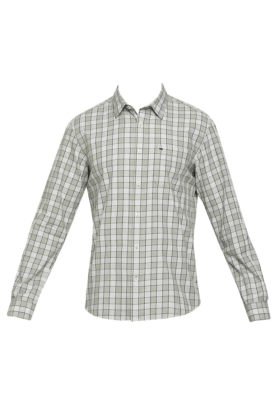 BASICS SLIM FIT SAFARI BEIGE COTTON CHECKS SHIRT