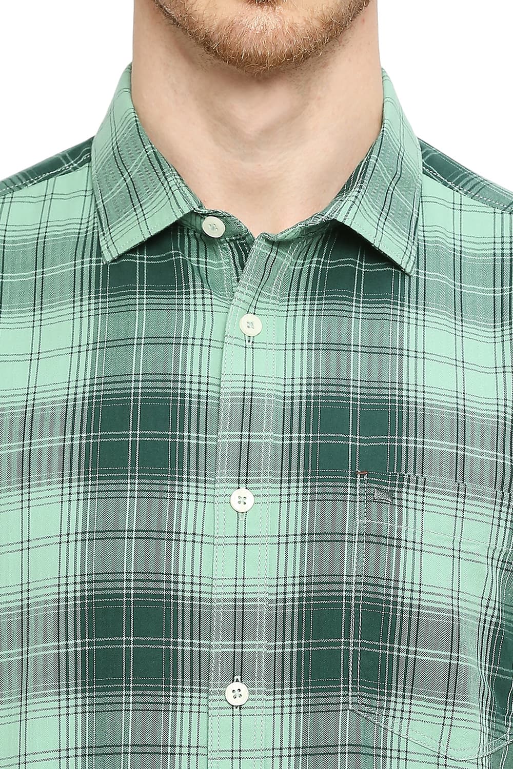 BASICS SLIM FIT COTTON HERRINGBONE TWILL CHECKS HALFSLEEVES SHIRT