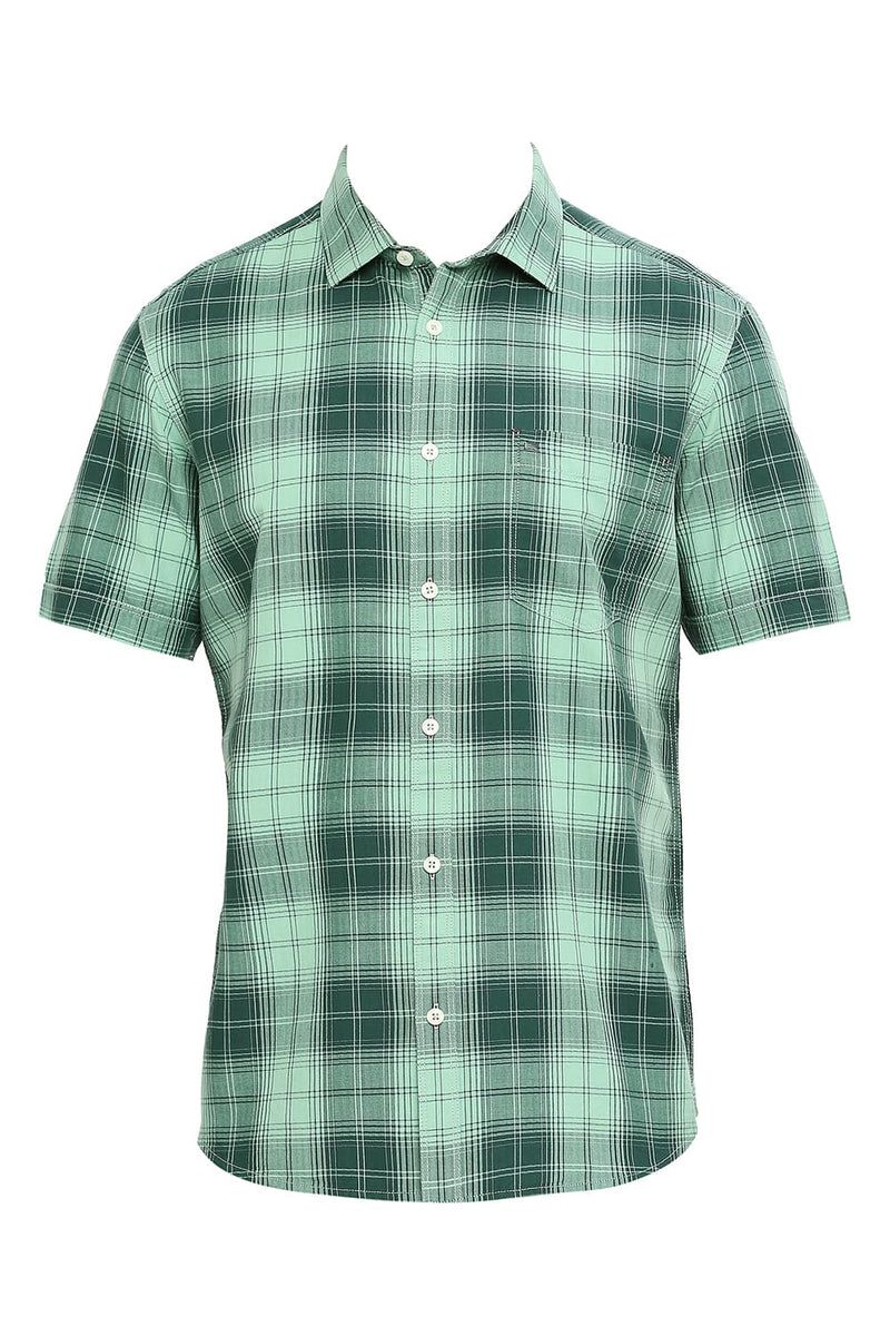 BASICS SLIM FIT COTTON HERRINGBONE TWILL CHECKS HALFSLEEVES SHIRT