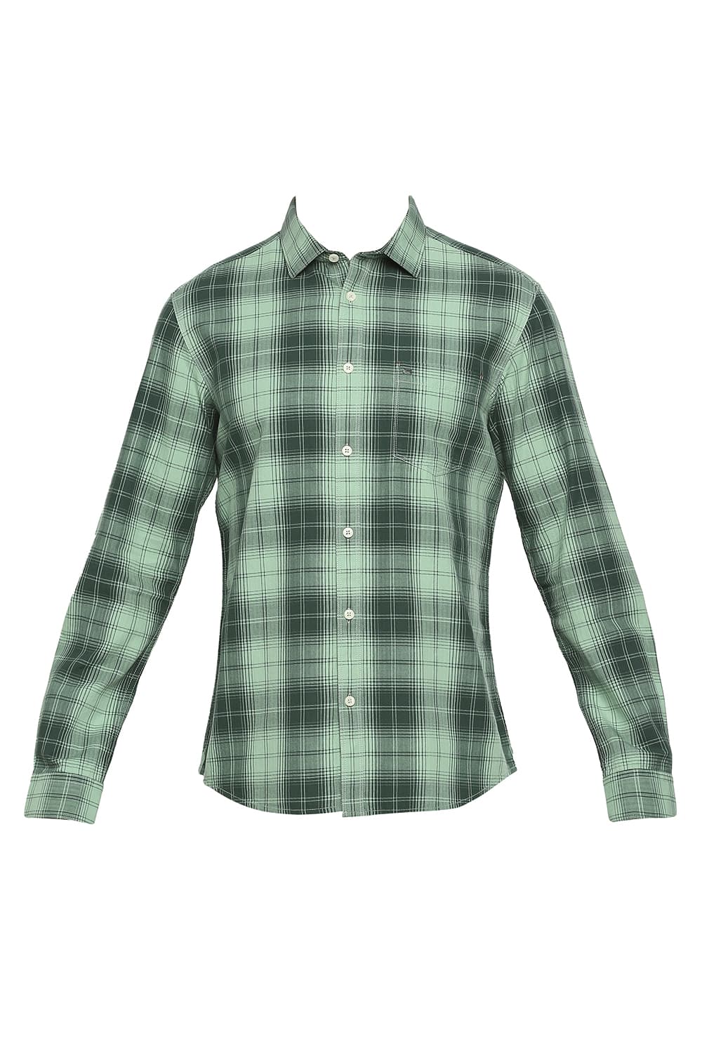 BASICS SLIM FIT COTTON HERRINGBONE TWILL CHECKS SHIRT