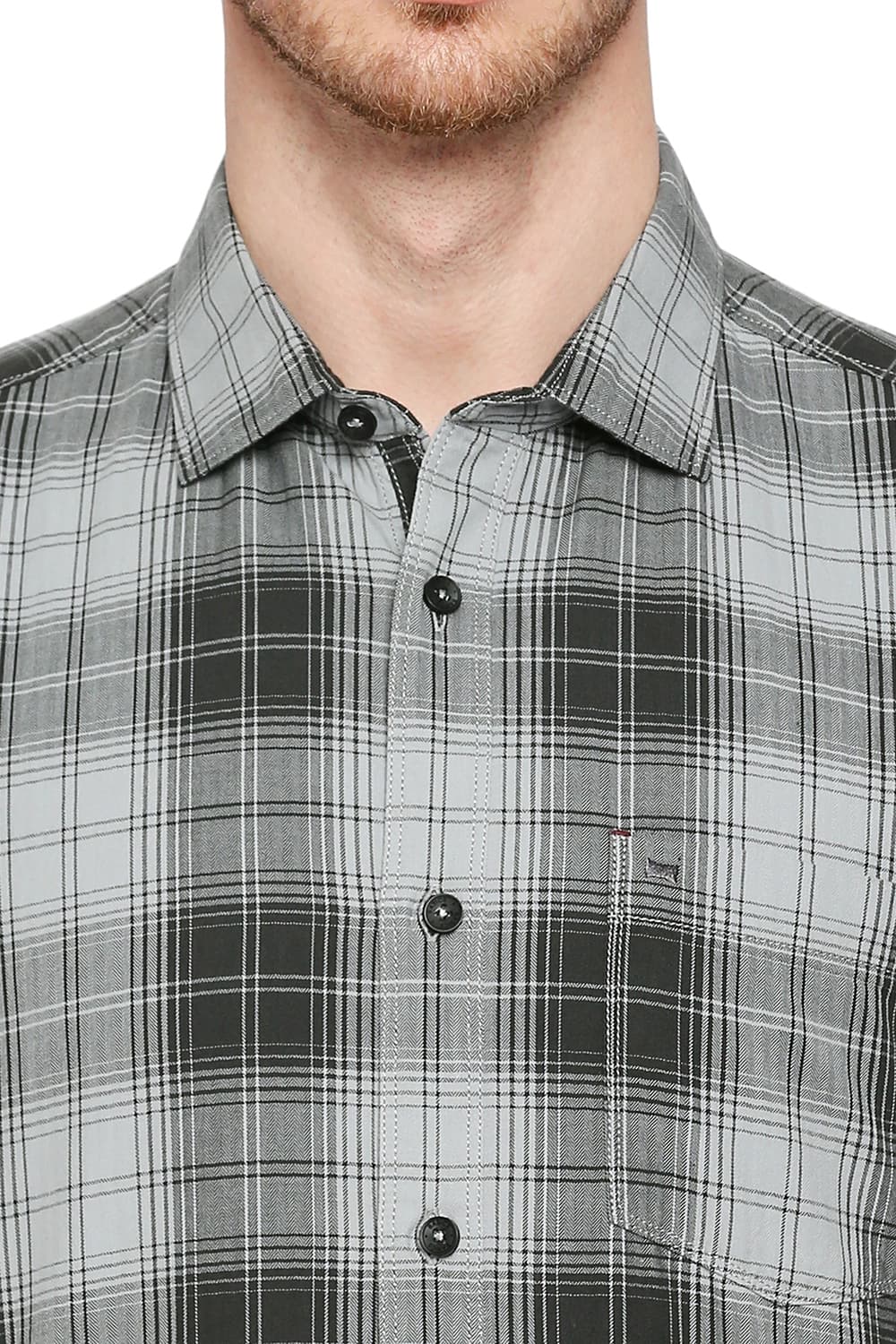 BASICS SLIM FIT COTTON HERRINGBONE TWILL CHECKS HALFSLEEVES SHIRT